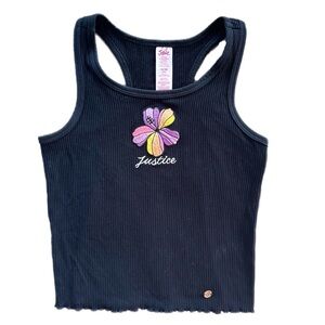 Justice Girls Sporty Racerback Ribbed  Tank Top Black Size 10